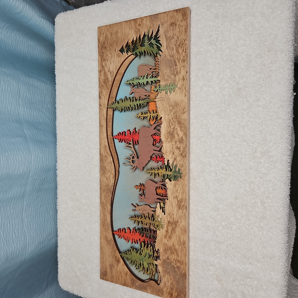 Custom Wildlife Wood Engraving Sign - Forest Elk Scene